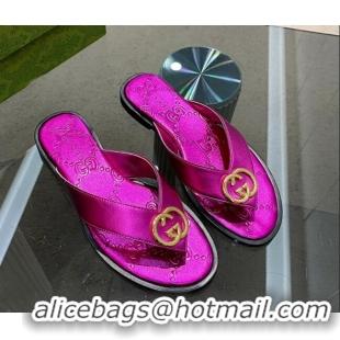 Pretty Style Gucci Metallic Leather Flat Thong Sandals Pink 120268