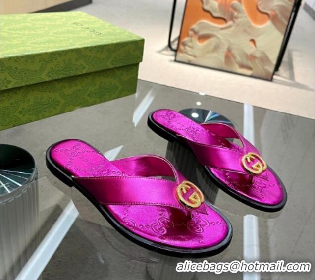 Pretty Style Gucci Metallic Leather Flat Thong Sandals Pink 120268