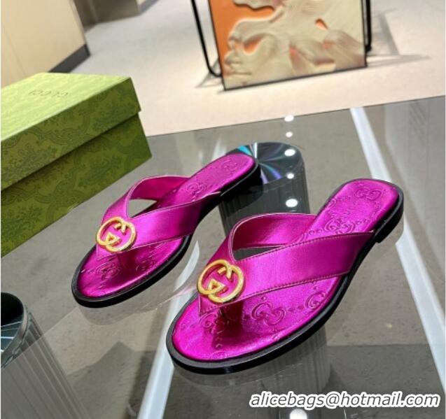 Pretty Style Gucci Metallic Leather Flat Thong Sandals Pink 120268