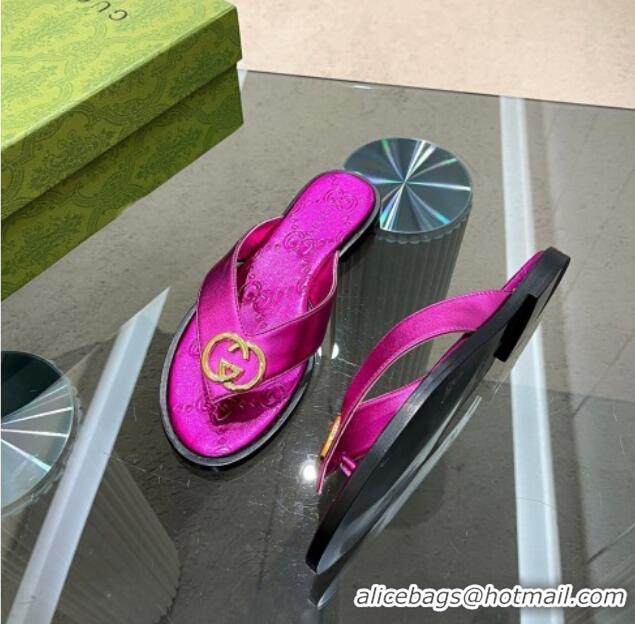 Pretty Style Gucci Metallic Leather Flat Thong Sandals Pink 120268