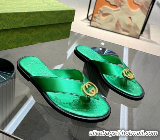 Stylish Gucci Metallic Leather Flat Thong Sandals Silver 120269