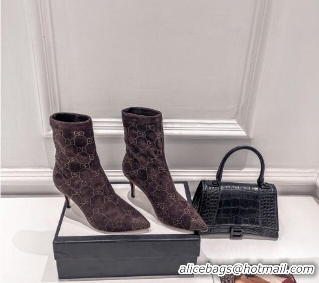 Good Quality Gucci Crytstal GG Suede Ankle Boots 7.5cm Brown 122355