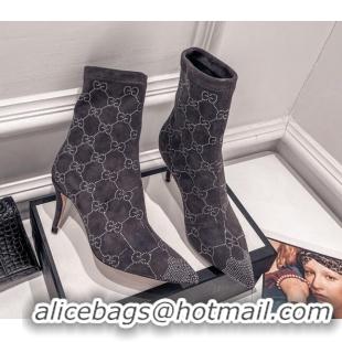 Hot Style Gucci Crytstal GG Suede Ankle Boots 7.5cm Grey 122356