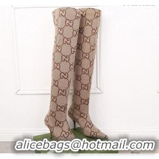 Best Grade Gucci Maxi GG Canvas Over-Knee High Boots 8cm Camel 122358