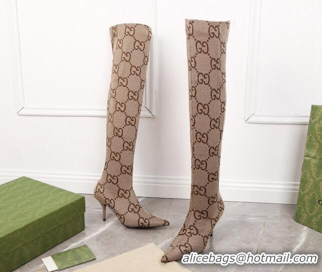 Best Grade Gucci Maxi GG Canvas Over-Knee High Boots 8cm Camel 122358