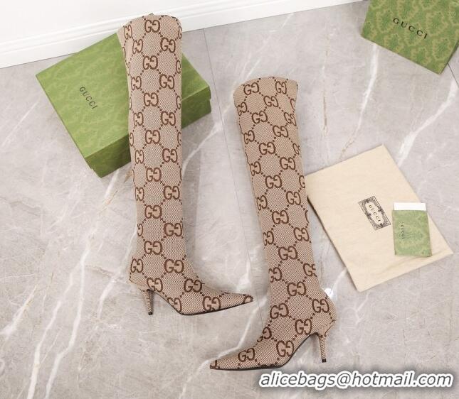 Best Grade Gucci Maxi GG Canvas Over-Knee High Boots 8cm Camel 122358