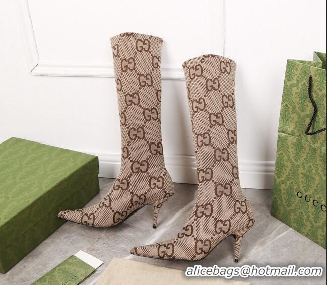 Top Grade Gucci Maxi GG Canvas Over-Knee High Boots 8cm Camel 2122358