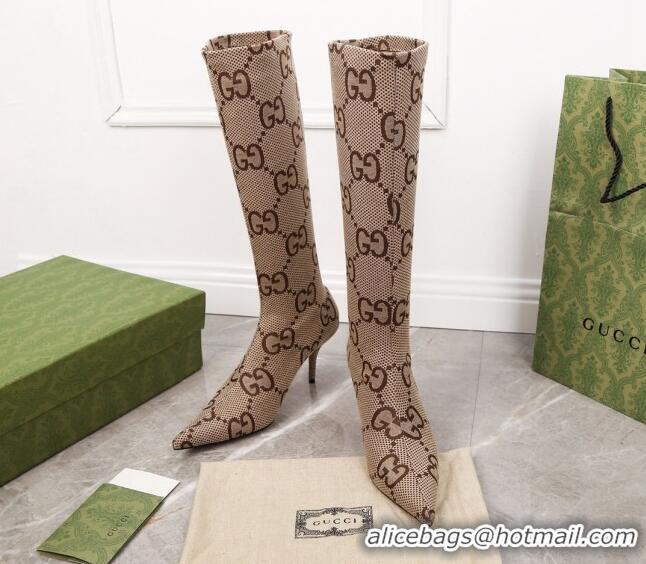 Top Grade Gucci Maxi GG Canvas Over-Knee High Boots 8cm Camel 2122358