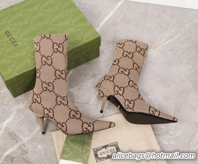 Luxurious Gucci Maxi GG Canvas Ankle Boots 8cm Camel 122360