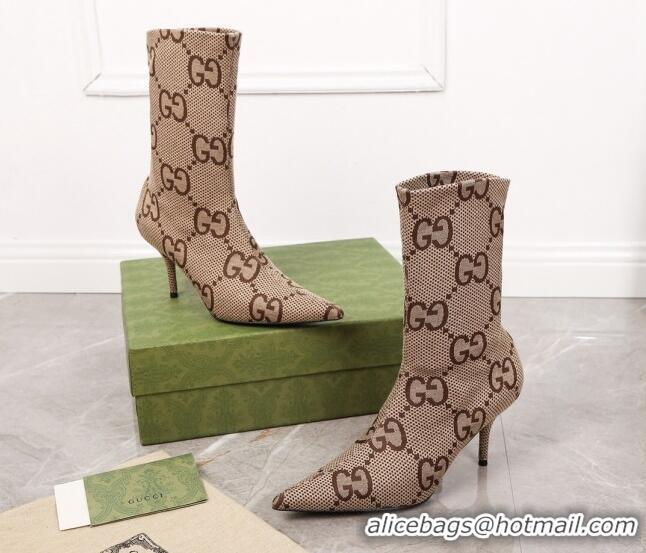 Luxurious Gucci Maxi GG Canvas Ankle Boots 8cm Camel 122360