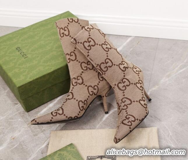 Luxurious Gucci Maxi GG Canvas Ankle Boots 8cm Camel 122360