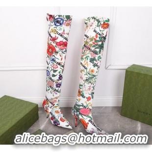 Luxury Gucci x Balenciaga Flora Knife Over-Knee High Boots White/Multicolor 122361