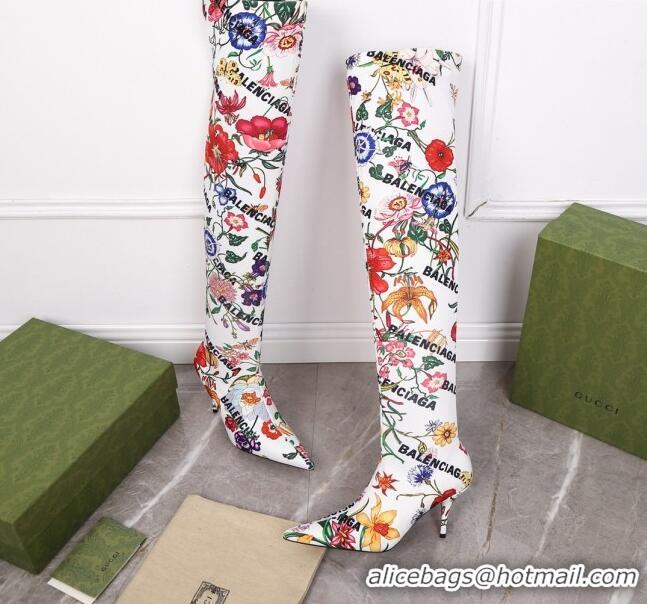 Luxury Gucci x Balenciaga Flora Knife Over-Knee High Boots White/Multicolor 122361