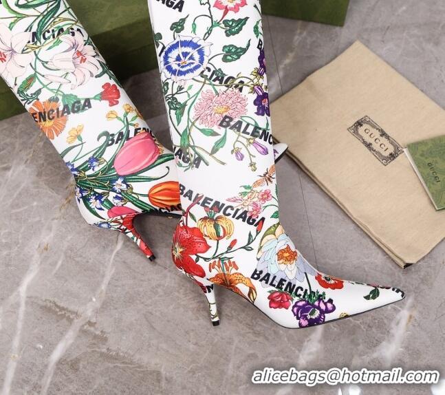 Luxury Gucci x Balenciaga Flora Knife Over-Knee High Boots White/Multicolor 122361