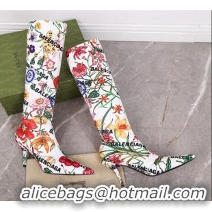 Low Price Gucci x Balenciaga Flora Knife High Boots White/Multicolor 122362