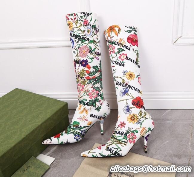 Low Price Gucci x Balenciaga Flora Knife High Boots White/Multicolor 122362