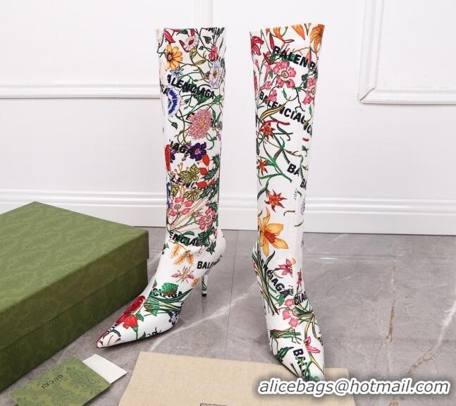 Low Price Gucci x Balenciaga Flora Knife High Boots White/Multicolor 122362