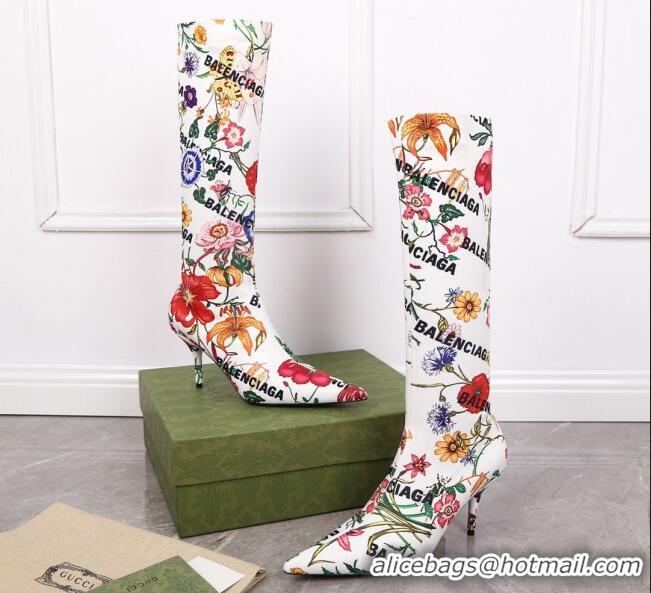 Low Price Gucci x Balenciaga Flora Knife High Boots White/Multicolor 122362