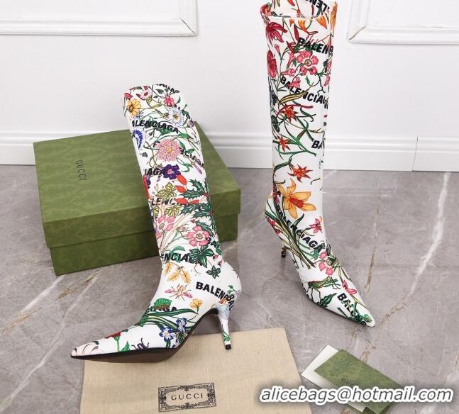 Low Price Gucci x Balenciaga Flora Knife High Boots White/Multicolor 122362