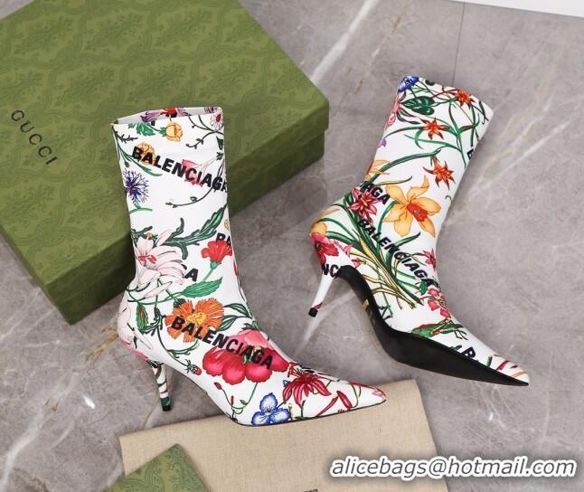 Top Grade Gucci x Balenciaga Flora Knife Ankle Boots White/Multicolor 122363