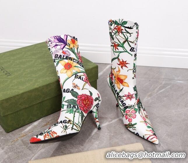 Top Grade Gucci x Balenciaga Flora Knife Ankle Boots White/Multicolor 122363