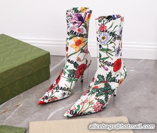 Top Grade Gucci x Balenciaga Flora Knife Ankle Boots White/Multicolor 122363