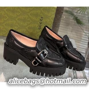 Purchase Gucci GG Matelasse Leather Loafers with Buckle Black 122364 