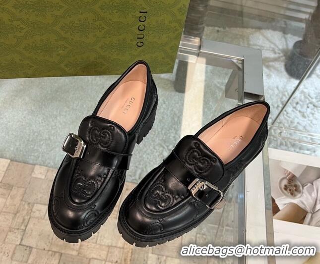 Purchase Gucci GG Matelasse Leather Loafers with Buckle Black 122364 