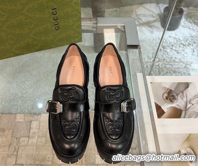 Purchase Gucci GG Matelasse Leather Loafers with Buckle Black 122364 