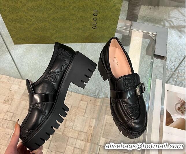 Purchase Gucci GG Matelasse Leather Loafers with Buckle Black 122364 