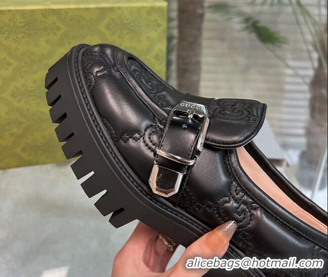 Purchase Gucci GG Matelasse Leather Loafers with Buckle Black 122364 