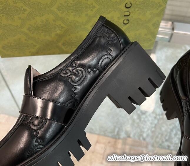 Purchase Gucci GG Matelasse Leather Loafers with Buckle Black 122364 