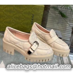 Top Design Gucci GG Matelasse Leather Loafers with Buckle White 122365