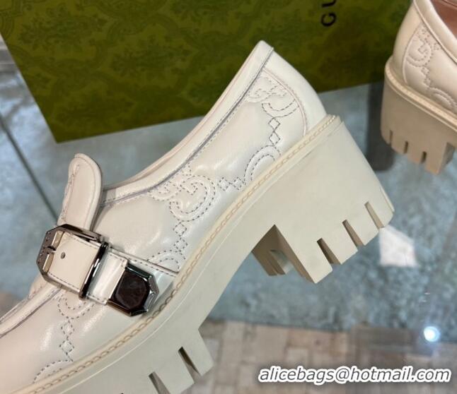 Top Design Gucci GG Matelasse Leather Loafers with Buckle White 122365