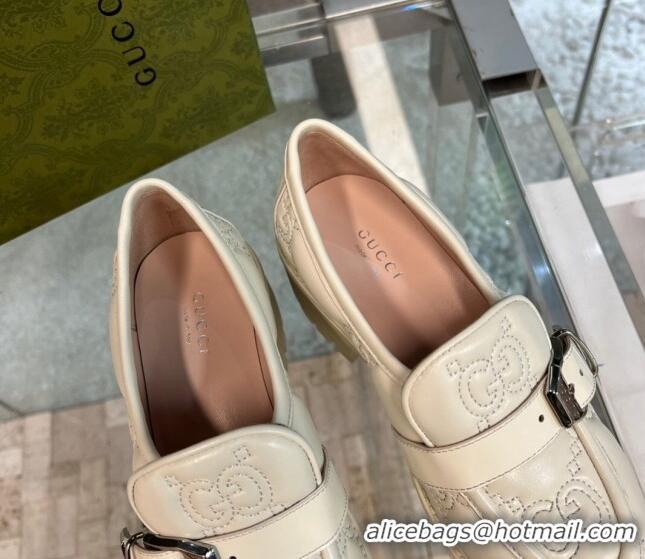 Top Design Gucci GG Matelasse Leather Loafers with Buckle White 122365