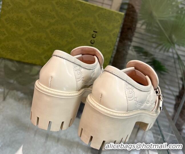 Top Design Gucci GG Matelasse Leather Loafers with Buckle White 122365