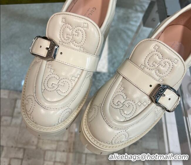 Top Design Gucci GG Matelasse Leather Loafers with Buckle White 122365