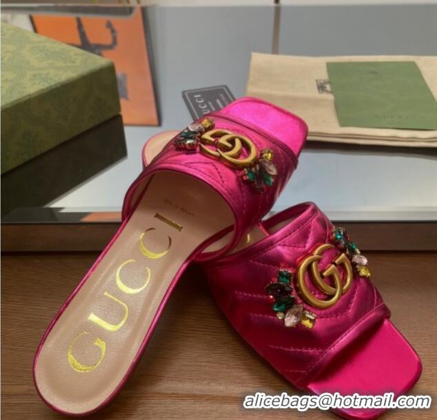 Trendy Design Gucci Calfskin Flat Slide Sandals with Crystal Charm Pink 122372