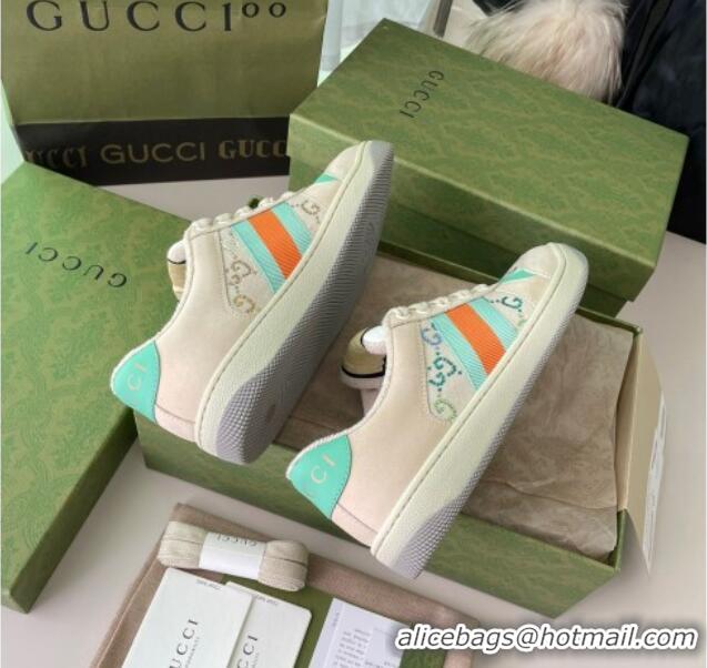 Good Product Gucci Screener Sneaker with Multicolour Crystals in Beige Fabric 122374