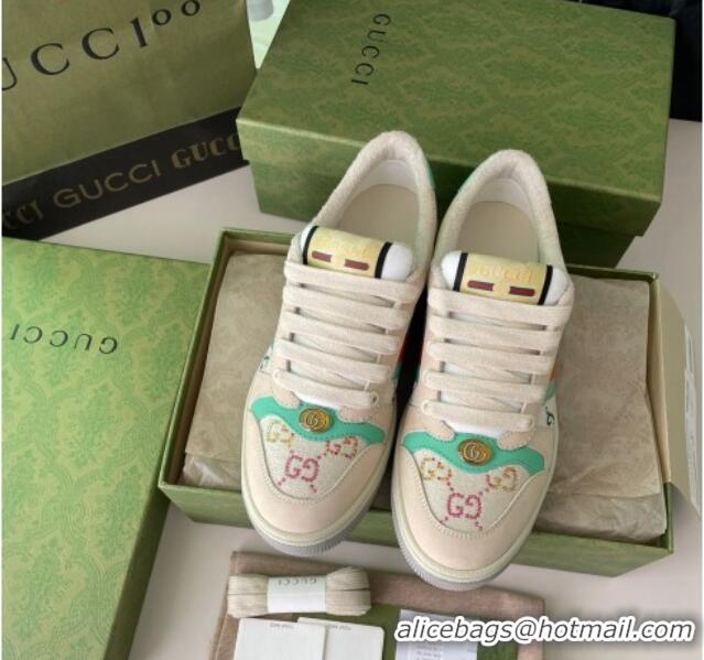 Good Product Gucci Screener Sneaker with Multicolour Crystals in Beige Fabric 122374