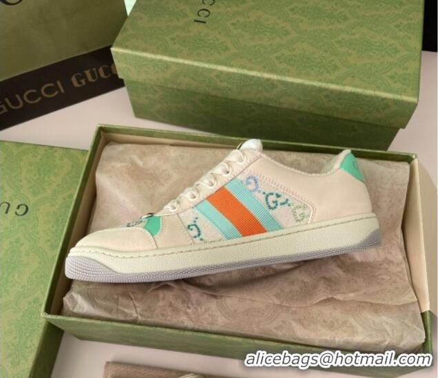 Good Product Gucci Screener Sneaker with Multicolour Crystals in Beige Fabric 122374