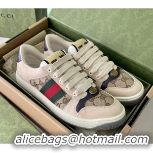 Top Grade Gucci Screener Sneaker Beige Leather and GG Canvas Purple 122375