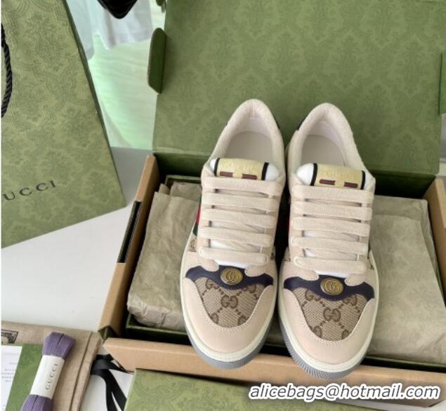 Top Grade Gucci Screener Sneaker Beige Leather and GG Canvas Purple 122375