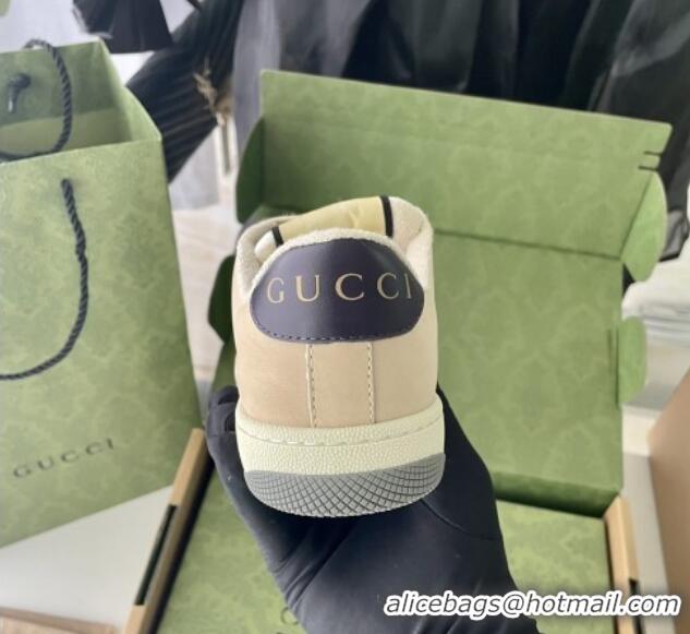 Top Grade Gucci Screener Sneaker Beige Leather and GG Canvas Purple 122375