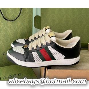 Charming Gucci Screener Sneaker in Black and White Perforated Leather 122376