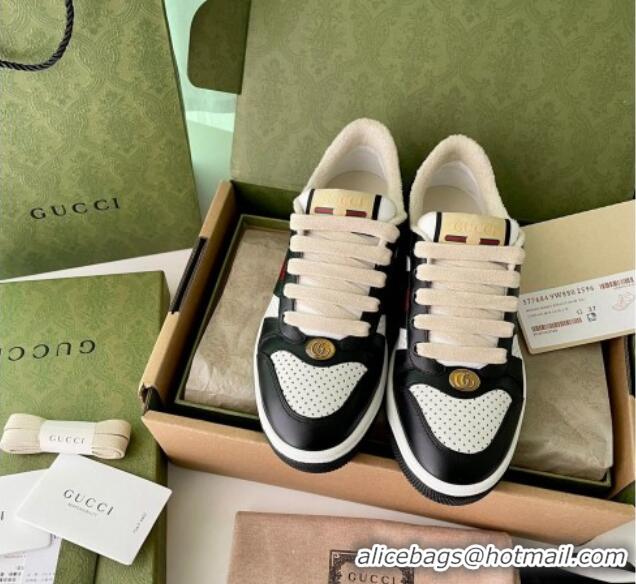 Charming Gucci Screener Sneaker in Black and White Perforated Leather 122376