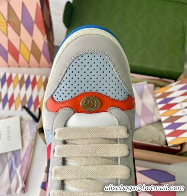 Unique Style Gucci Men's Lovelight Screener Sneaker in Grey Suede and Light Blue Perforated Leather 122377