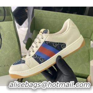 Luxury Gucci Screener Sneaker in Blue GG Denim and White Leather 122381