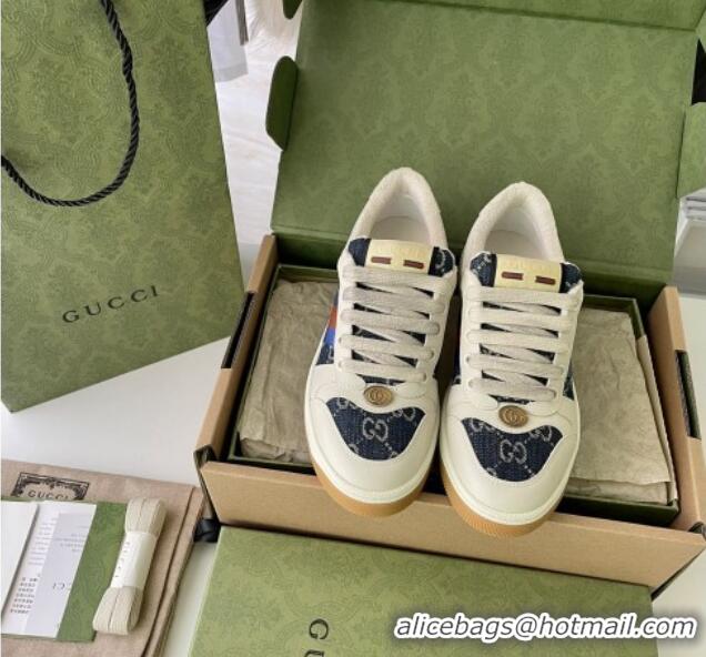 Luxury Gucci Screener Sneaker in Blue GG Denim and White Leather 122381