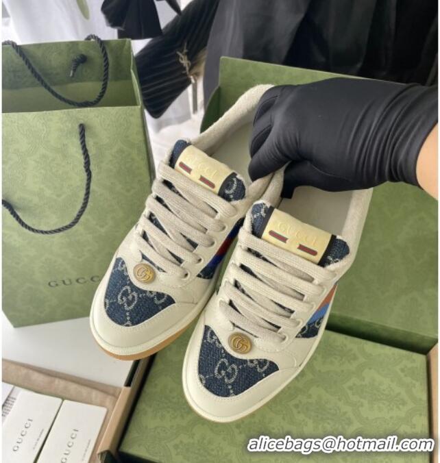 Luxury Gucci Screener Sneaker in Blue GG Denim and White Leather 122381